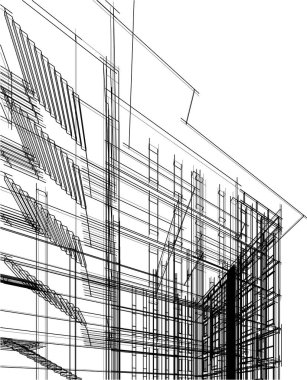Yüksek binanın soyut mimari duvar kağıdı tasarımı, vektör illüstrasyonu 