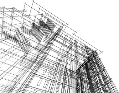 Yüksek binanın soyut mimari duvar kağıdı tasarımı, vektör illüstrasyonu 