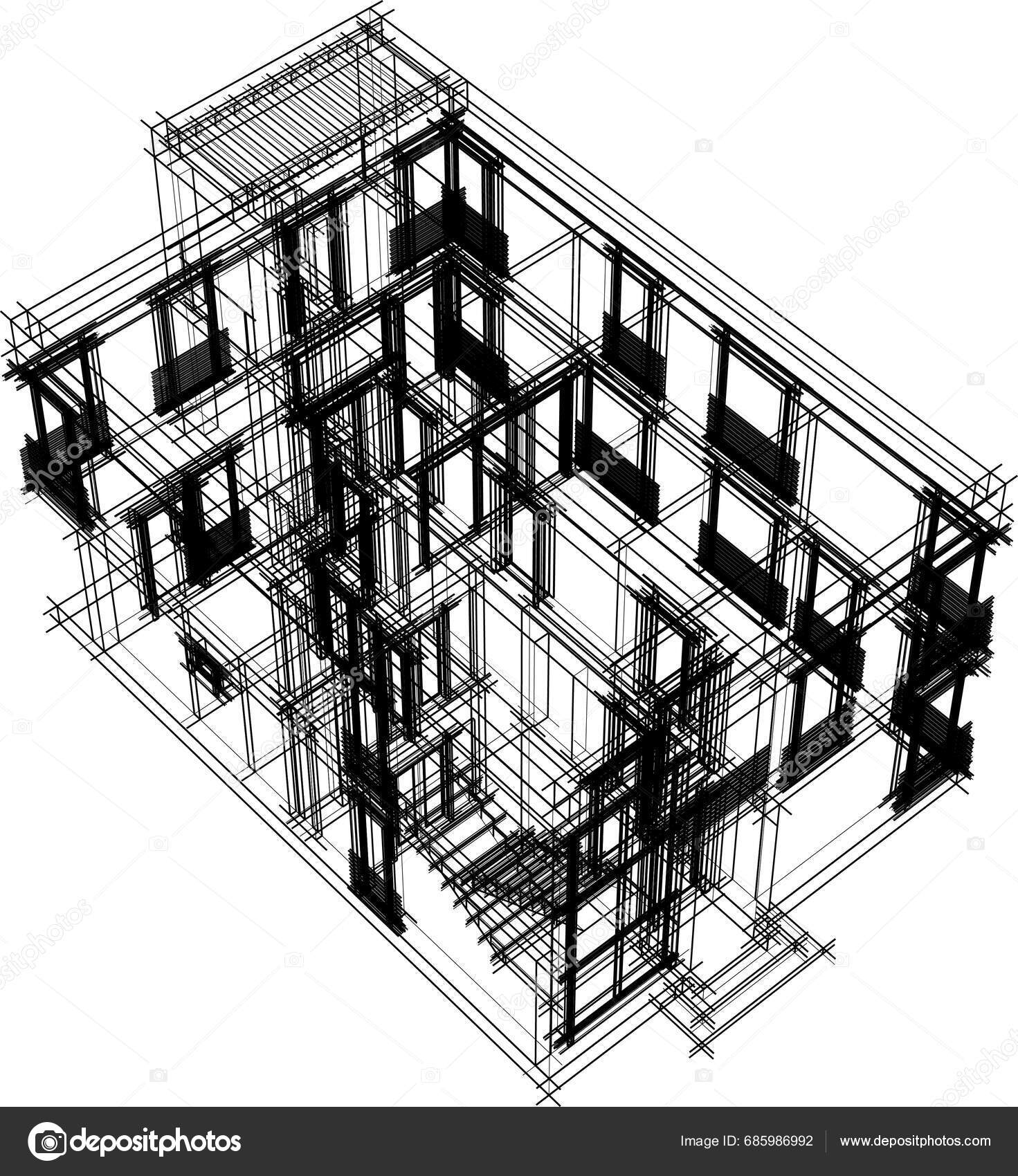 House Building Architectural Drawing Vector Illustration Stock Vector by ©YuriyA 685986992