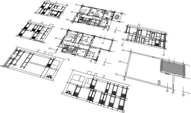 Ev yapımı mimari çizim vektörü illüstrasyonu