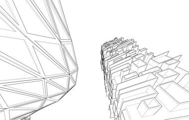 Gelecekçi şehir gökdelenleri arka plan, vektör illüstrasyonu