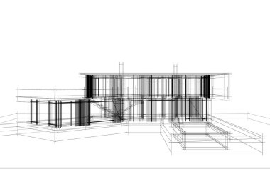 Havuz illüstrasyonlu modern ev 3 boyutlu. 