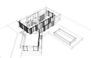Havuz illüstrasyonlu modern ev 3 boyutlu. 