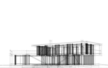 Havuz illüstrasyonlu modern ev 3 boyutlu. 