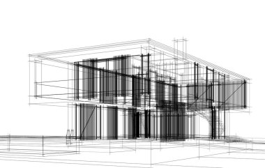 Havuz illüstrasyonlu modern ev 3 boyutlu. 