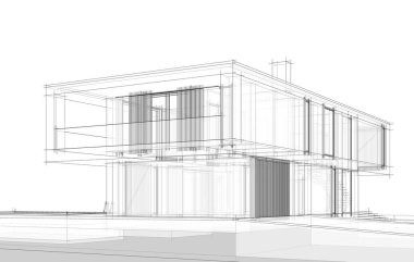 Havuz illüstrasyonlu modern ev 3 boyutlu. 