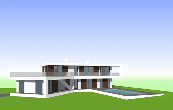 modern house with pool illustration 3 d rendering