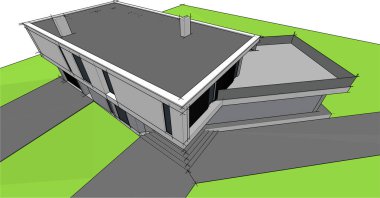 Havuz vektörü illüstrasyonlu modern ev  