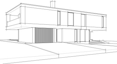 Havuz vektörü illüstrasyonlu modern ev  