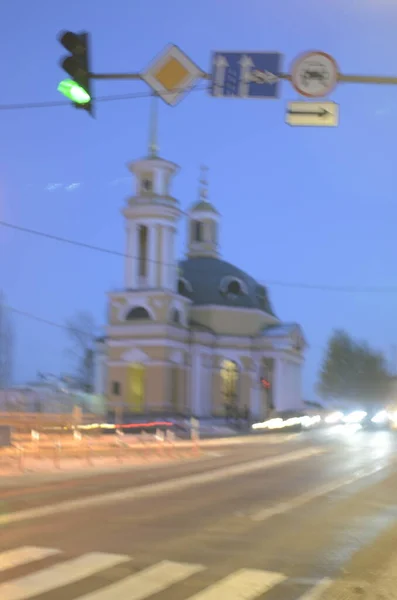 Zamazane Tło Kościoła Podolu Kijów Ukraina — Zdjęcie stockowe