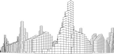 Gelecekçi şehir gökdelenleri arka plan, vektör illüstrasyonu
