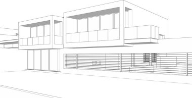 Mimari çizim evinin 3d çizimi, vektör