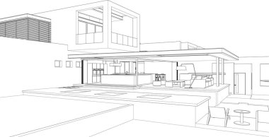 Mimari çizim evinin 3d çizimi, vektör