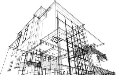 Arkaplanda mimari bina 3d illüstrasyon