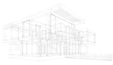 Ev Binası Mimari Çizim İllüstrasyon