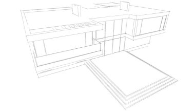 Ev Binası Mimari Çizim İllüstrasyon