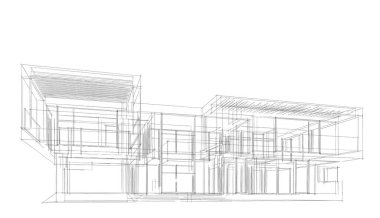 Ev Binası Mimari Çizim İllüstrasyon