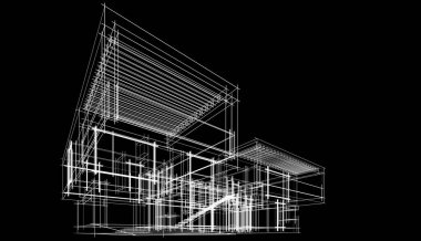 Ev Binası Mimari Çizim İllüstrasyon
