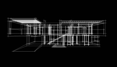 Ev Binası Mimari Çizim İllüstrasyon