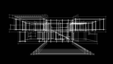Ev Binası Mimari Çizim İllüstrasyon