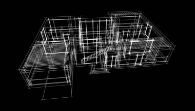 Ev Binası Mimari Çizim İllüstrasyon