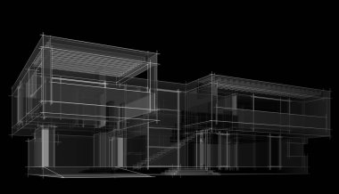 Ev Binası Mimari Çizim İllüstrasyon