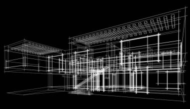 Ev Binası Mimari Çizim İllüstrasyon