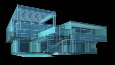 Ev Binası Mimari Çizim İllüstrasyon