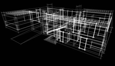 Ev Binası Mimari Çizim İllüstrasyon