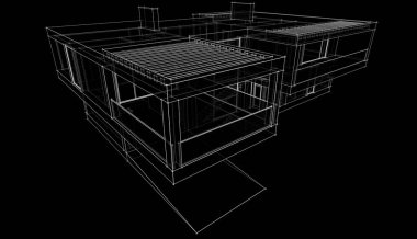 Ev Binası Mimari Çizim İllüstrasyon
