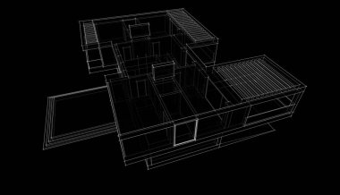 Ev Binası Mimari Çizim İllüstrasyon