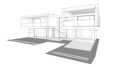 Ev Binası Mimari Çizim İllüstrasyon