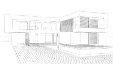 Ev Binası Mimari Çizim İllüstrasyon