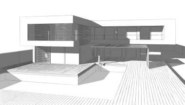 Ev Binası Mimari Çizim İllüstrasyon