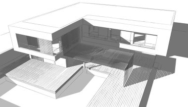 Ev Binası Mimari Çizim İllüstrasyon