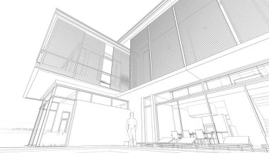 Ev Binası Mimari Çizim İllüstrasyon