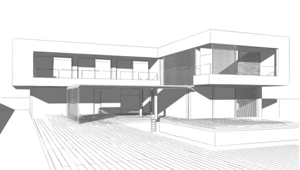 Ilustração Desenho Arquitetônico Edifício Casa — Fotografia de Stock