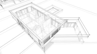 Ev Binası Mimari Çizim İllüstrasyon