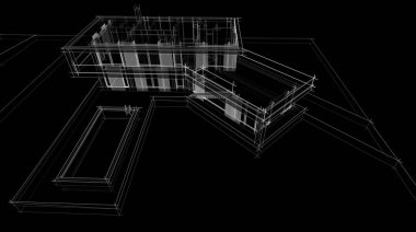 Ev Binası Mimari Çizim İllüstrasyon