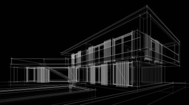 Ev Binası Mimari Çizim İllüstrasyon
