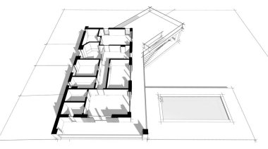 Ev Binası Mimari Çizim İllüstrasyon