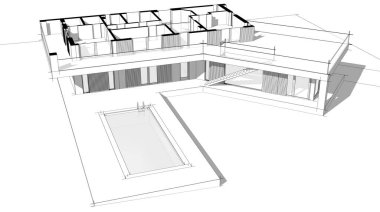 Ev Binası Mimari Çizim İllüstrasyon