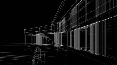 Ev Binası Mimari Çizim İllüstrasyon