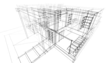 Ev Binası Mimari Çizim İllüstrasyon