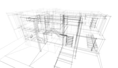 Ev Binası Mimari Çizim İllüstrasyon