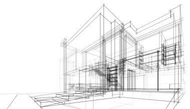 Ev Binası Mimari Çizim İllüstrasyon