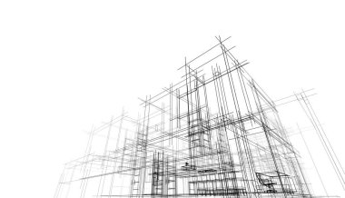 Ev Binası Mimari Çizim İllüstrasyon