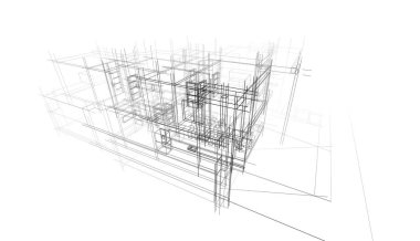 Ev Binası Mimari Çizim İllüstrasyon