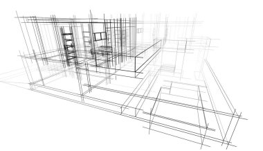 Ev Binası Mimari Çizim İllüstrasyon