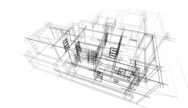 Ev Binası Mimari Çizim İllüstrasyon
